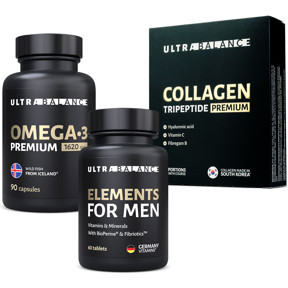 Спортивный комплекс для мужчин UltraBalance премиум набор Омега 3 мультивитамины и коллаген 30 саше - фото 1