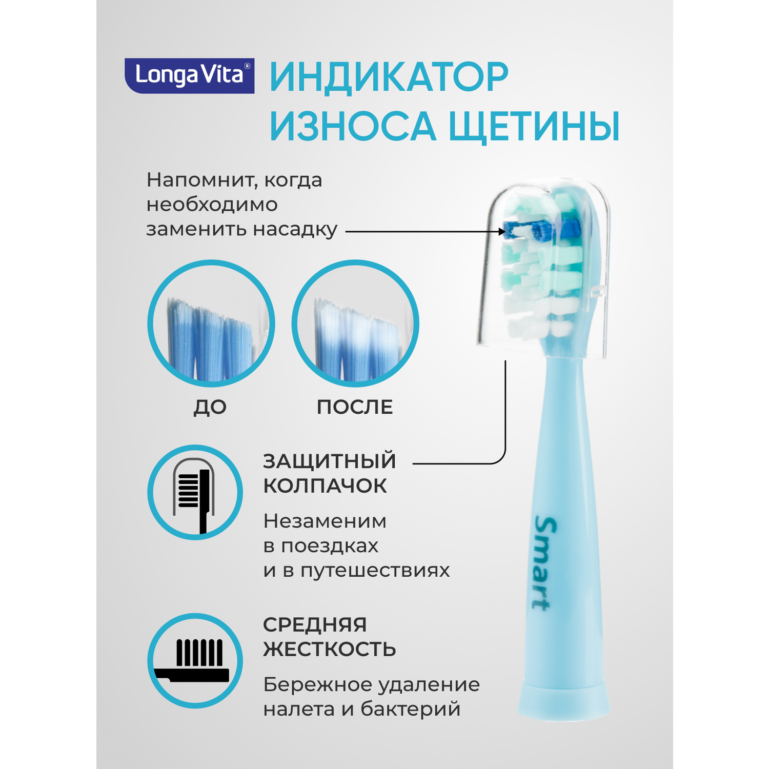 Электрическая зубная щётка LONGA VITA SMART Голубая - фото 4
