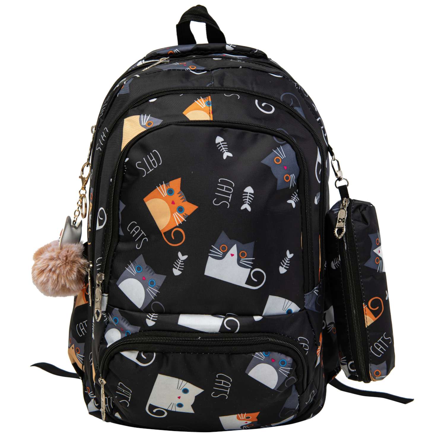 Рюкзак с брелоком киска O GO для девочки с кошкой и пеналом - фото 1