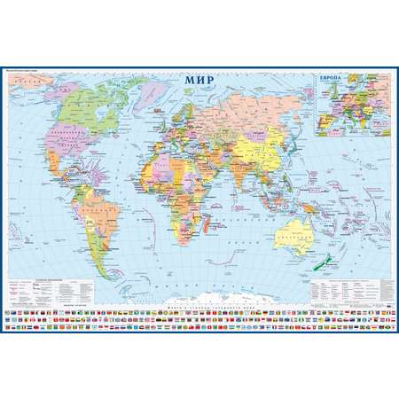 Настенная карта Атлас Принт Мир политический 1.60х1.07 м