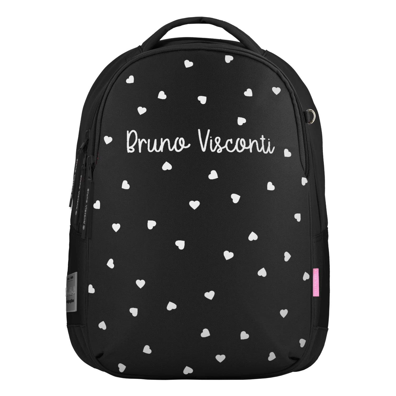 Рюкзак школьный Bruno Visconti черный с эргономичной спинкой BLACK. WHITE. СЕРДЕЧКИ - фото 2