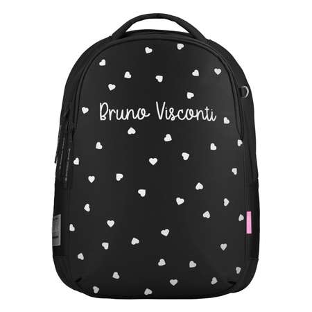 Рюкзак школьный Bruno Visconti черный с эргономичной спинкой BLACK. WHITE. СЕРДЕЧКИ