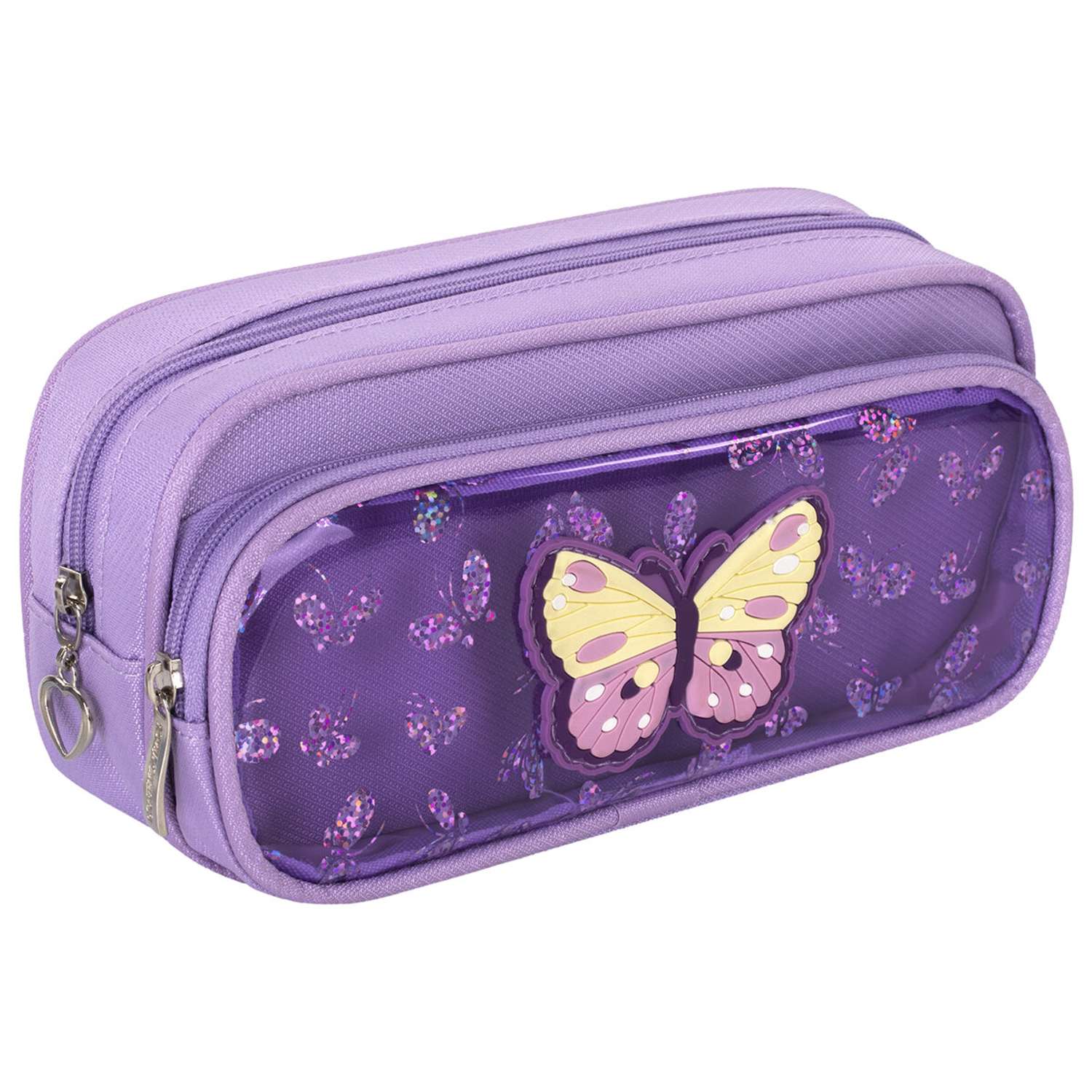 Пенал-косметичка Юнландия 2 отделения полиэстер Butterfly фиолетовый 21х6х9 см - фото 1