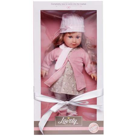 Кукла Junfa в теплой одежде в сером платье и розовой кофте шапке и шарфе 45 см