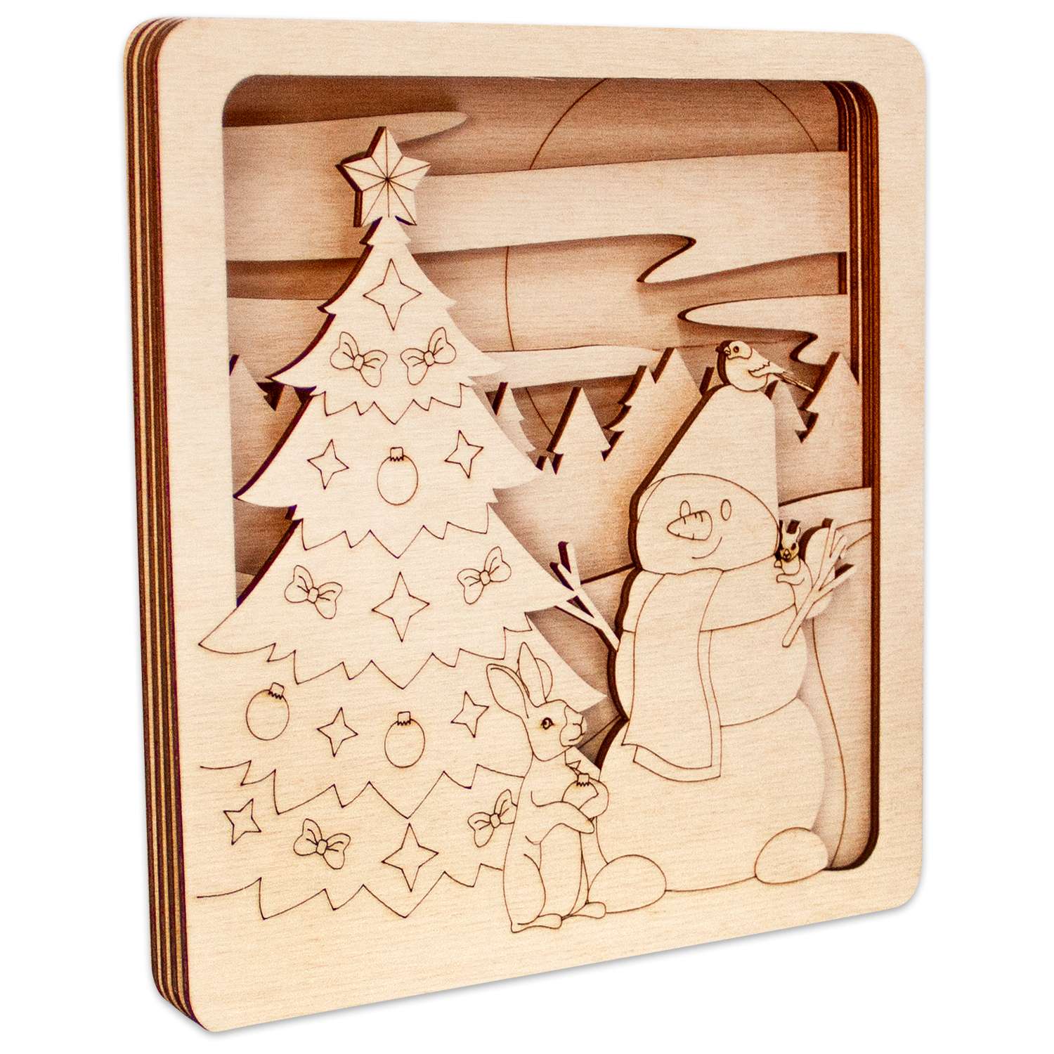 Панно Символик многослойное деревянное для раскраски Снеговик и елка - фото 2