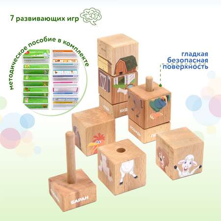 Набор кубиков BabyGo Домашние животные на оси 15204