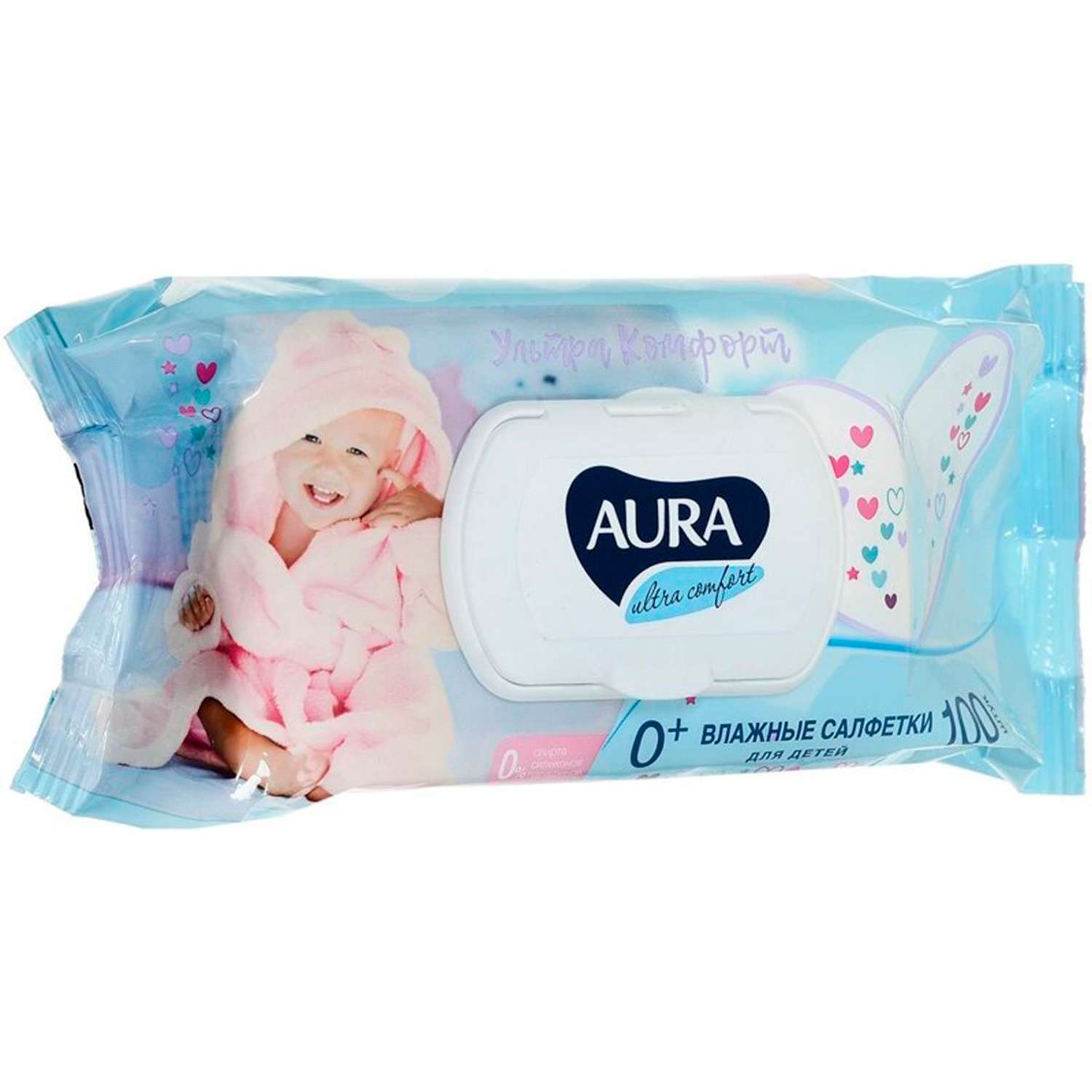 Влажные салфетки AURA Для детей Ultra comfort с экстрактом алоэ и витамином Е с крышкой 100 шт - фото 1