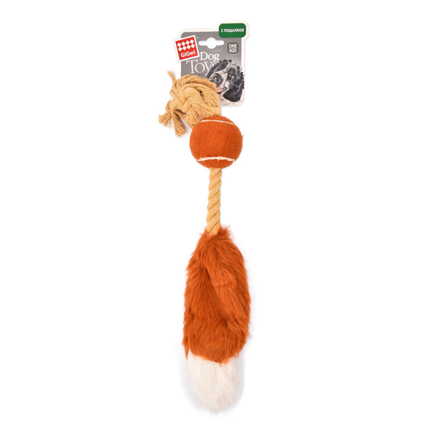 Игрушка для собак GiGwi Мячик с лисьим хвостом и пищалкой - фото 2