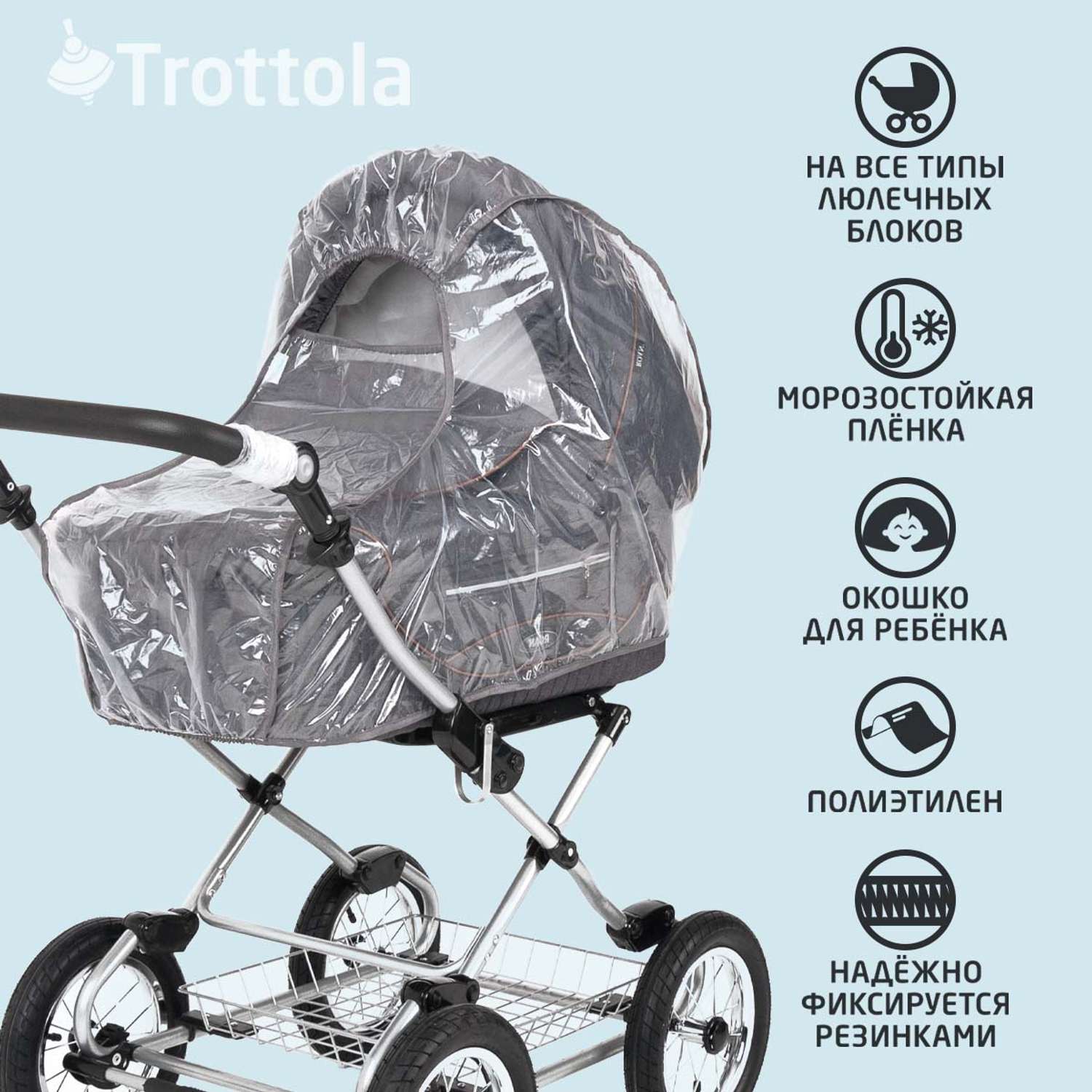 Дождевик на коляску люльку Trottola универсальный морозостойкий с окошком п/э Т001 - фото 2