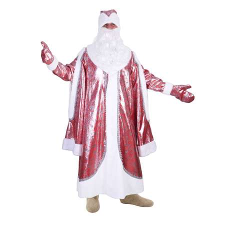 Карнавальный костюм Страна карнавалия Дед Мороз парча серебро на красном 48-50