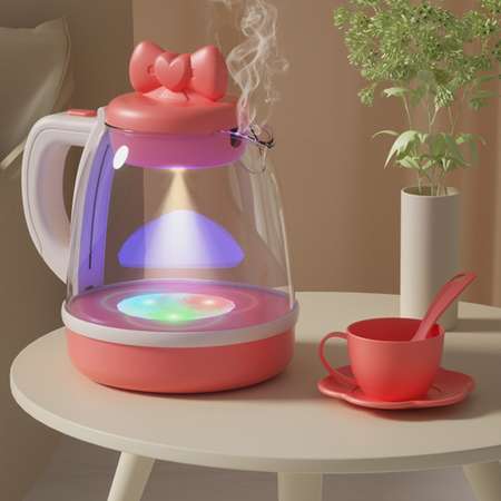 Игровой набор чайник ТОТОША чайный сервиз с паром звуком и светом розовый
