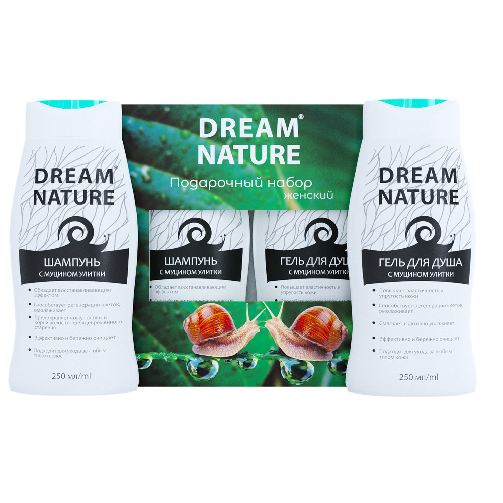 Набор Dream Nature Шампунь и гель для душа с муцином улитки по 250 мл - фото 1