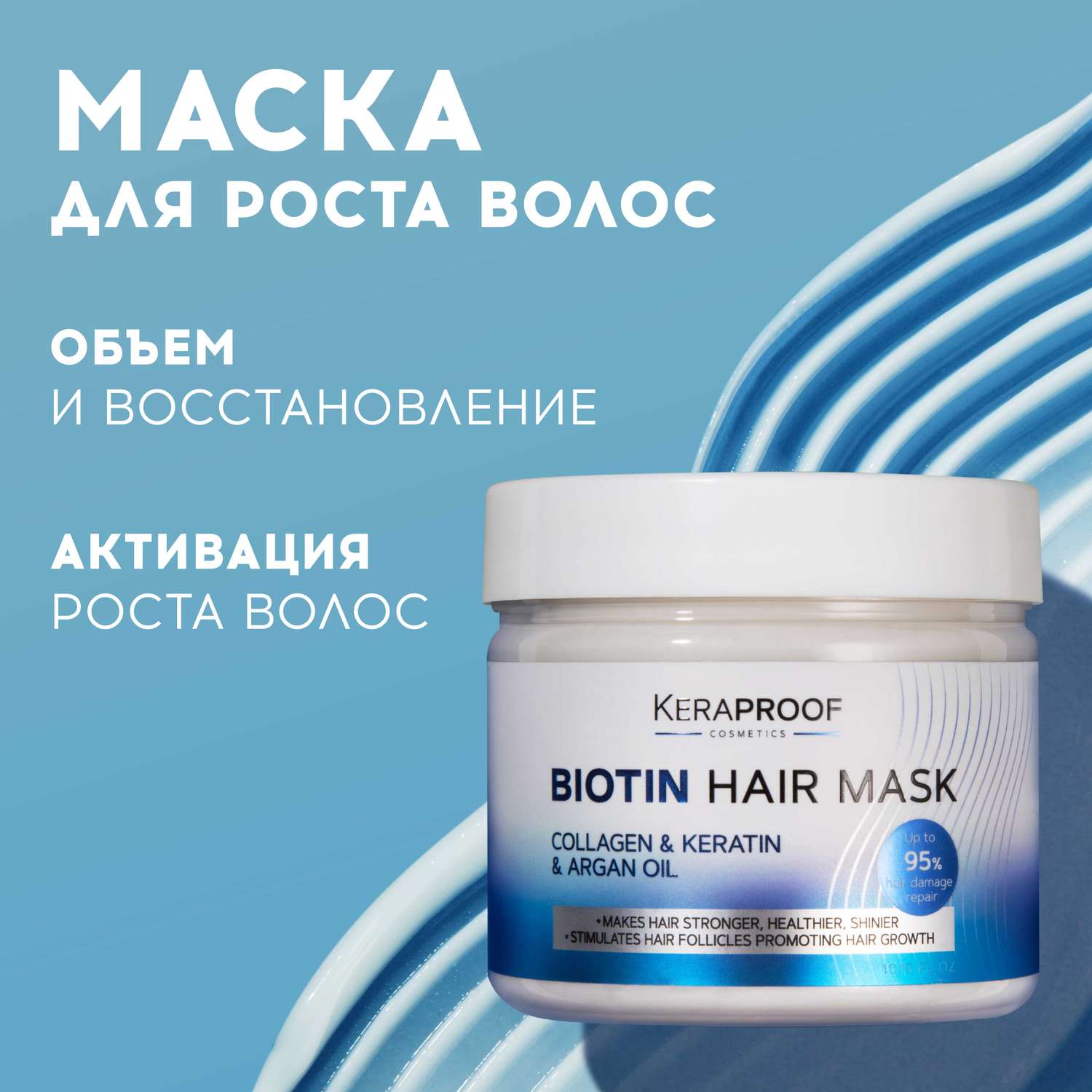 Маска для волос KERAPROOF укрепляющая против выпадения для роста волос с биотином и кератином 300 мл - фото 2