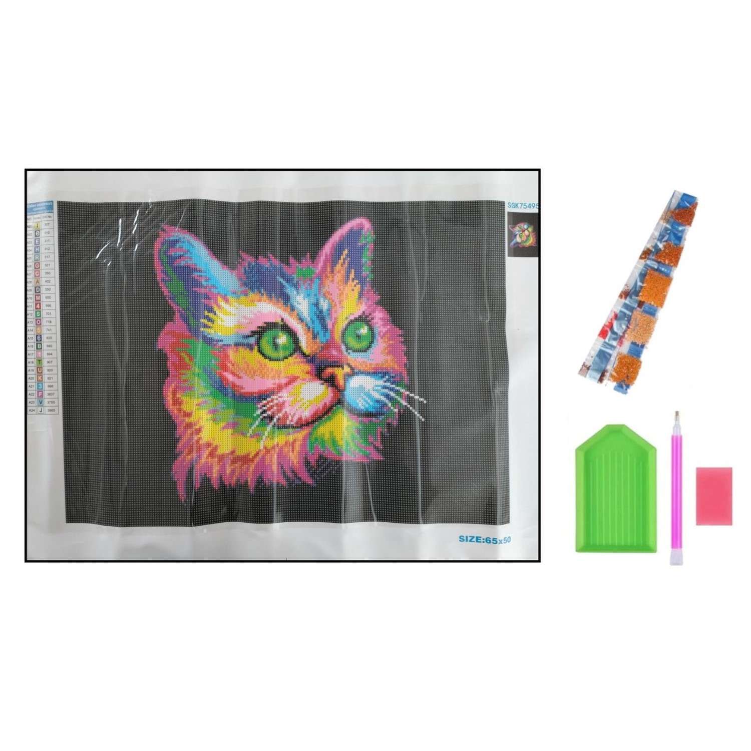 Алмазная мозаика Seichi Разноцветный кот 50х65 см - фото 4