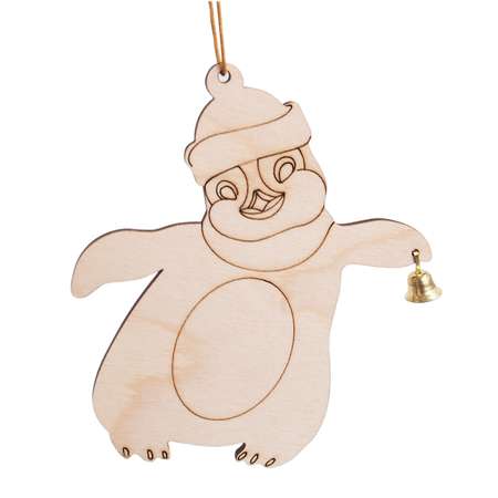 Сувенир для раскрашивания Символик Деревянная подвеска Пингвиненок с колокольчиком