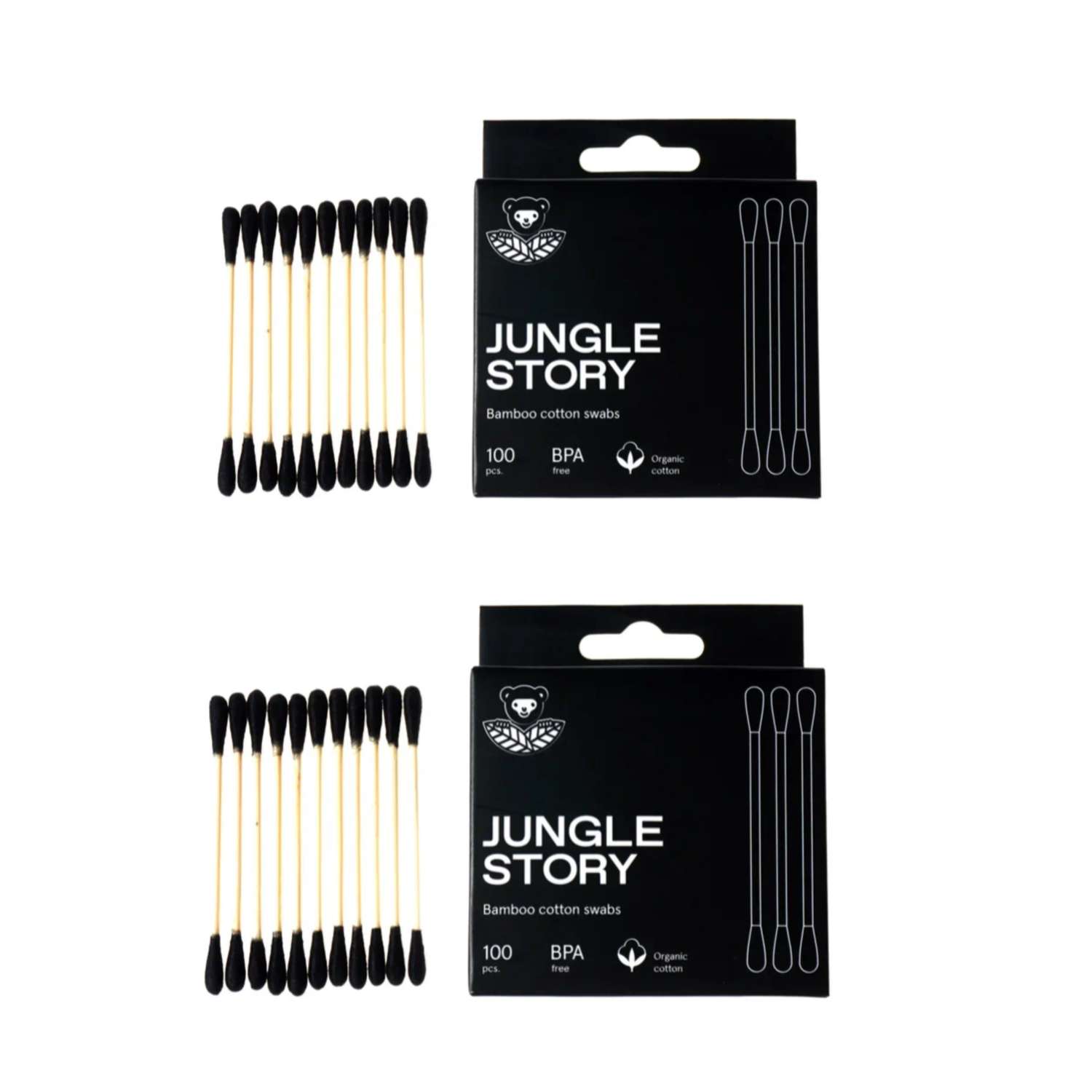 Бамбуковые ватные палочки Jungle Story 200 шт. черные с органическим ультрамягким хлопком - фото 1