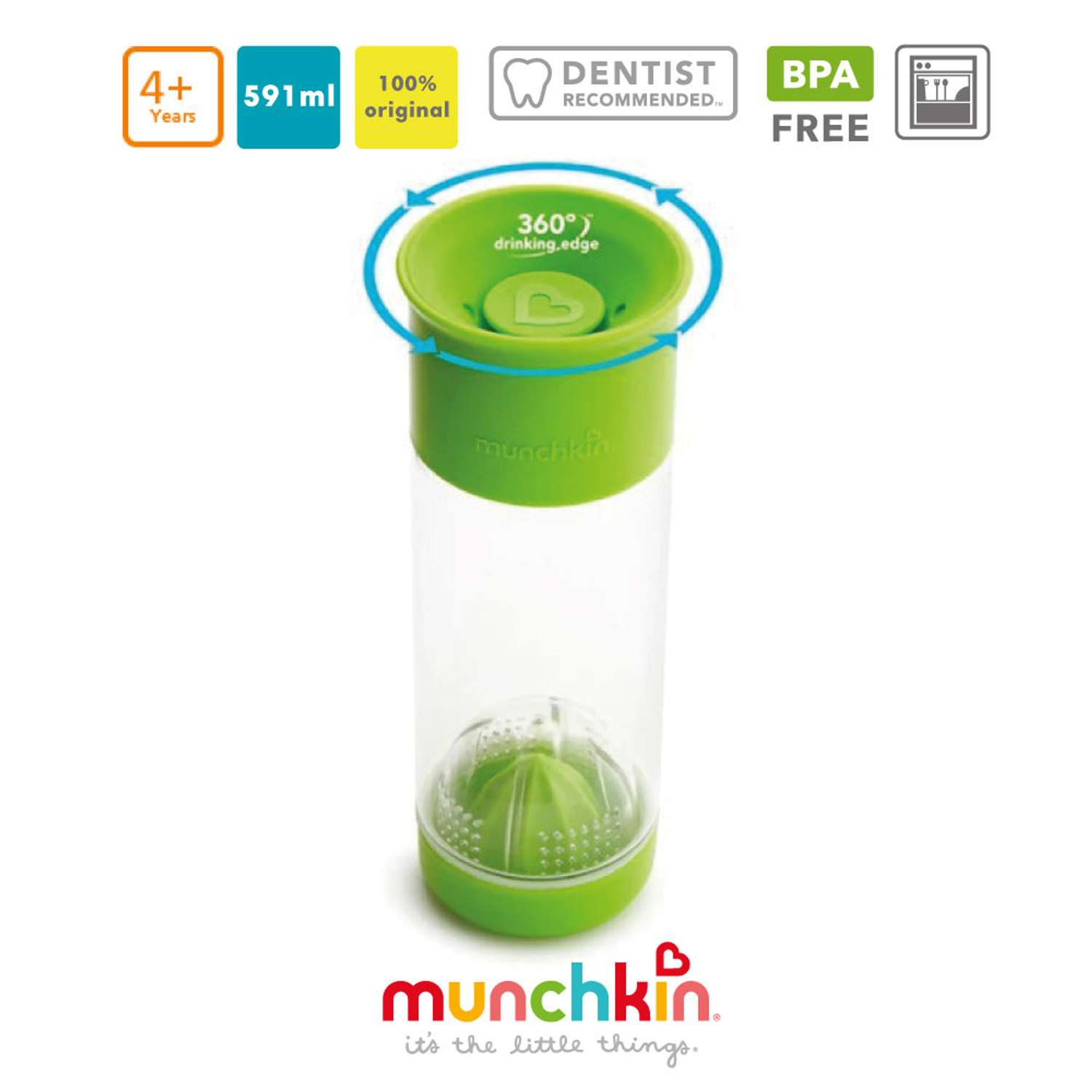 Поильник Munchkin 360 для фруктовой воды с инфузером 591мл. зеленый - фото 2