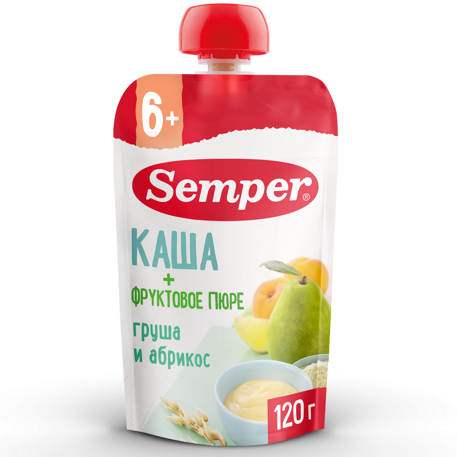 Пюре Semper каша-груша-абрикос пауч 120г с 6месяцев - фото 1