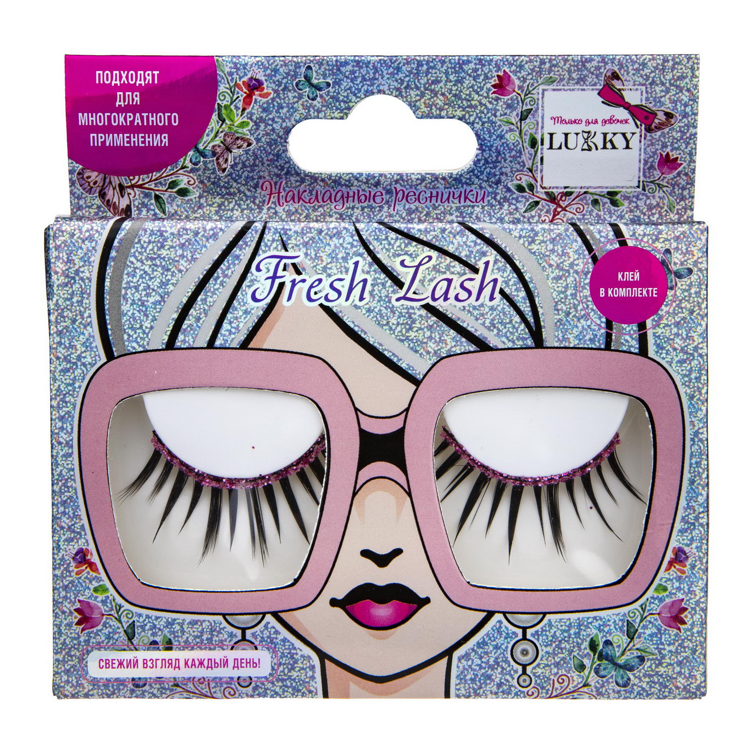 Накладные Ресницы Lukky Fresh Lash с блестящей подводкой Розовый - фото 1