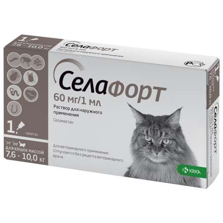 Препарат инсектоакарицидный для кошек KRKA Селафорт 60мг 1мл