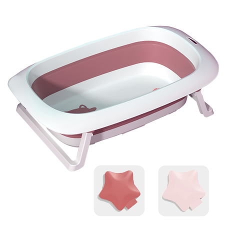 Ванночка складная детская WiMI с матрасиком и термочувствительной пробкой розовая