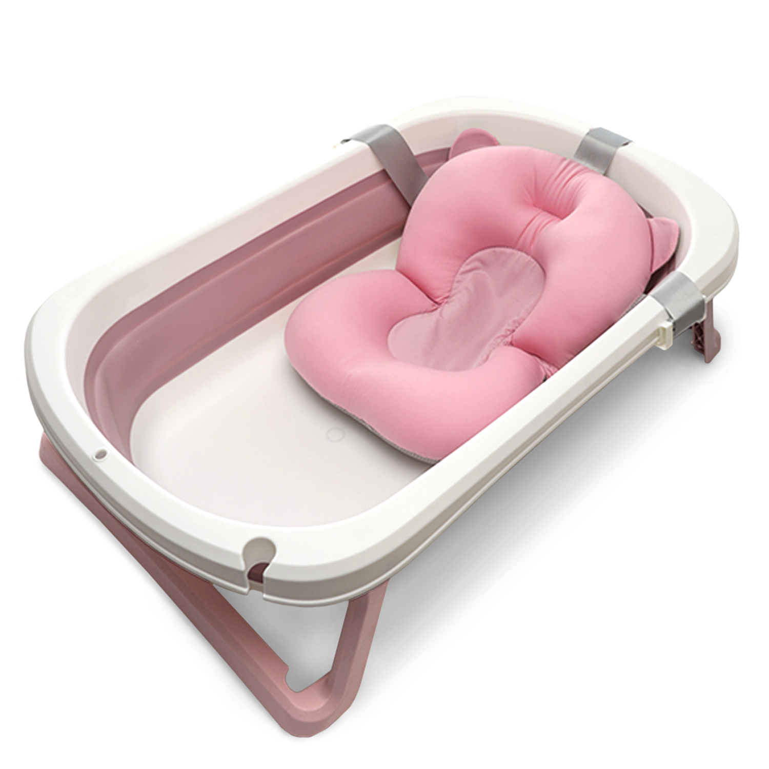 Ванночка складная детская WiMi с подушкой для купания розовая - фото 1