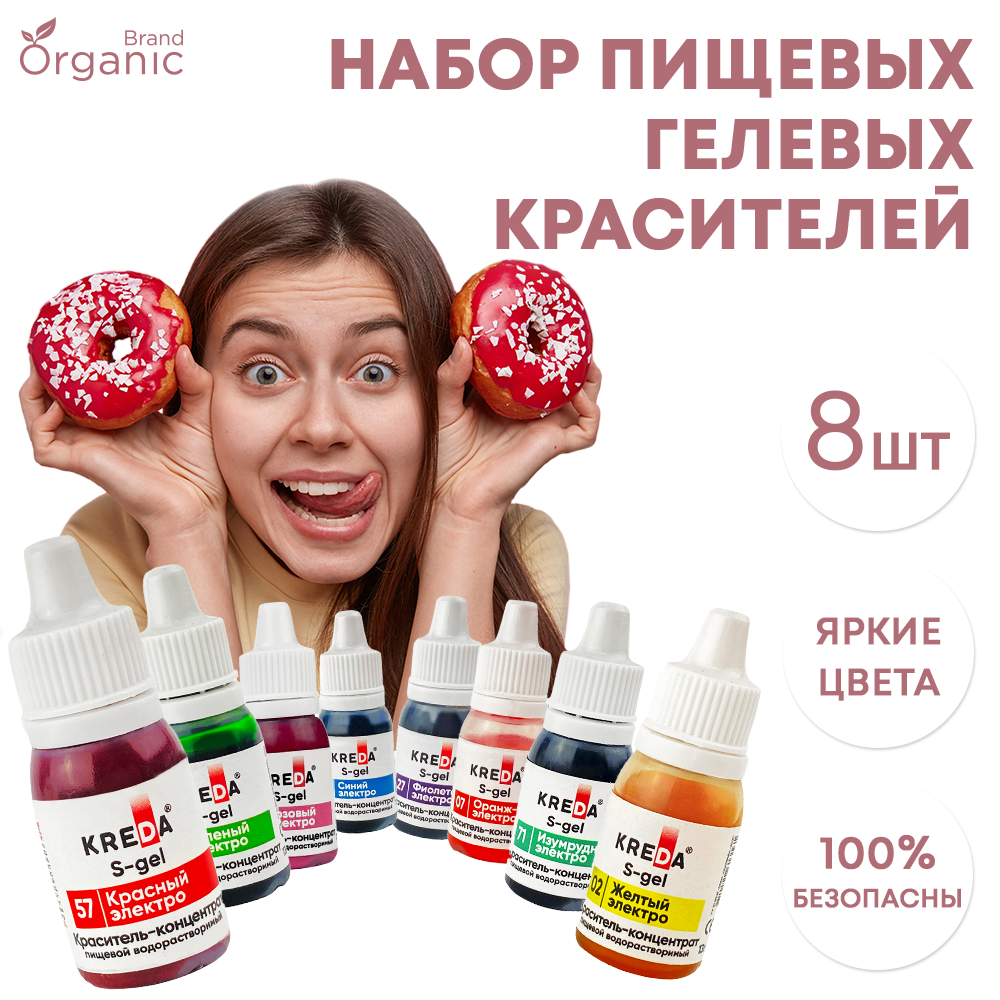 Гелевые пищевые красители ORGANIC BRAND 8 шт для торта крема мастики кондитерских изделий на пасху масленицу набор - фото 2