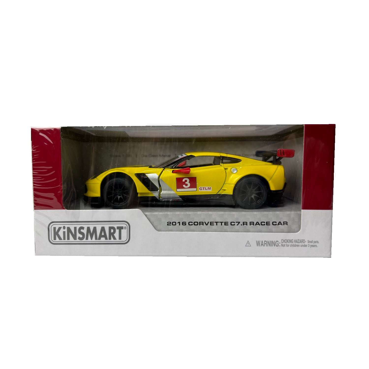 Модель KINSMART Корвет C7 R Race Car 2016 1:36 желтая КТ5397/1 - фото 3