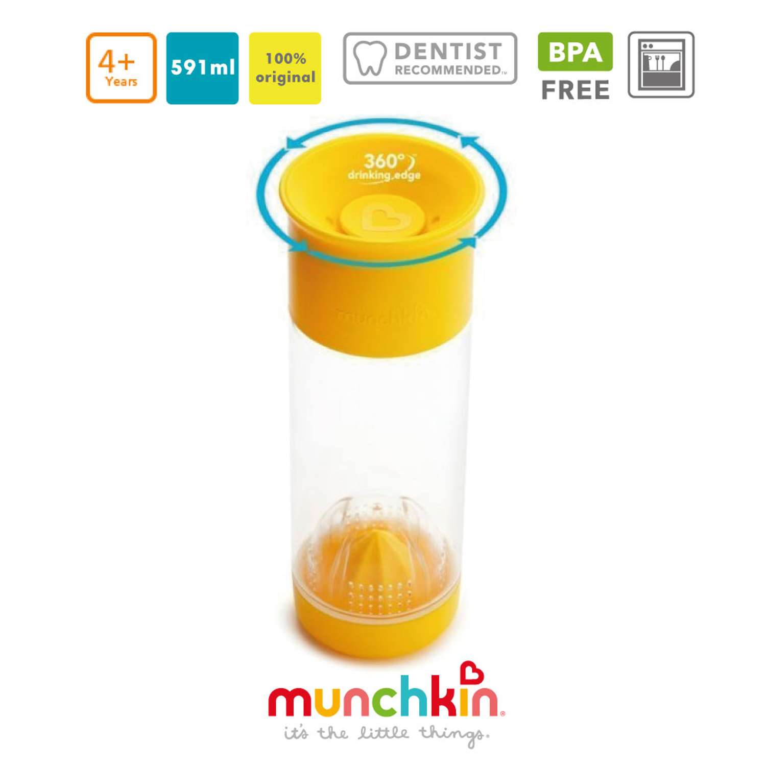 Поильник Munchkin 360 для фруктовой воды с инфузером 591мл.  желтый - фото 2