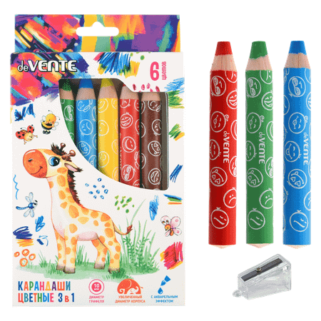 Набор цветных карандашей deVENTE утолщенные 6 цветов с точилкой