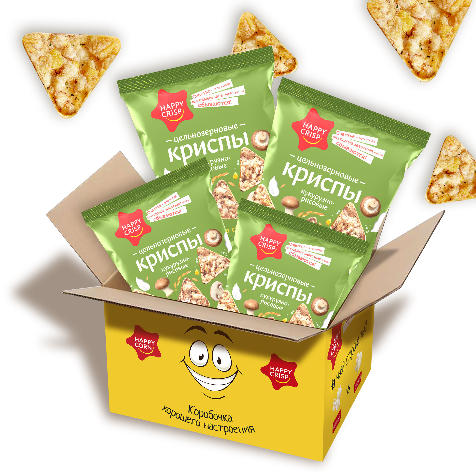 Чипсы Happy Crisp криспы цельнозерновые Грибы со сметаной 4 шт по 50 г - фото 2