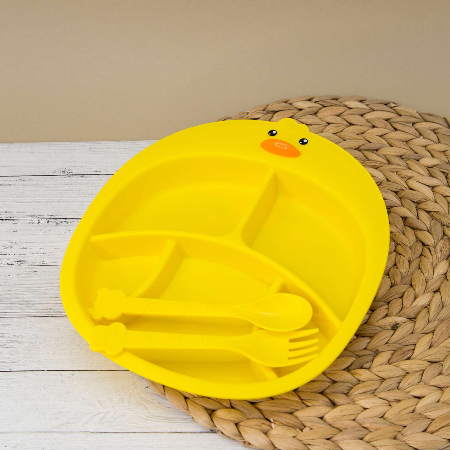 Тарелка секционная iLikeGift Duck yellow пластиковая с приборами - фото 3