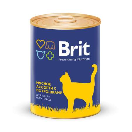 Корм влажный для кошек Brit 340г мясное ассорти с потрошками консервированный