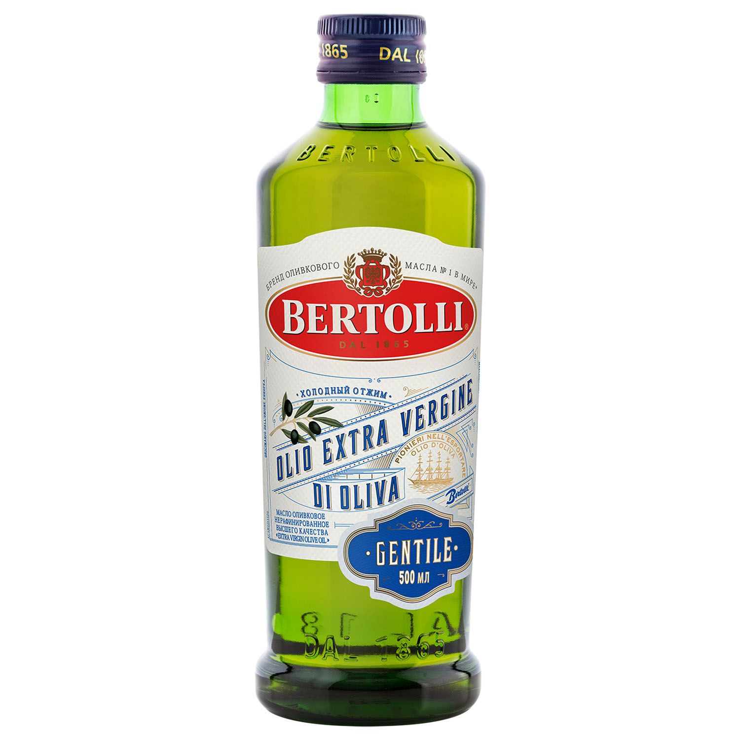 Масло Bertolli Extra Virgin Olive Oil Gentile TM нерафинированное оливковое 500мл - фото 1