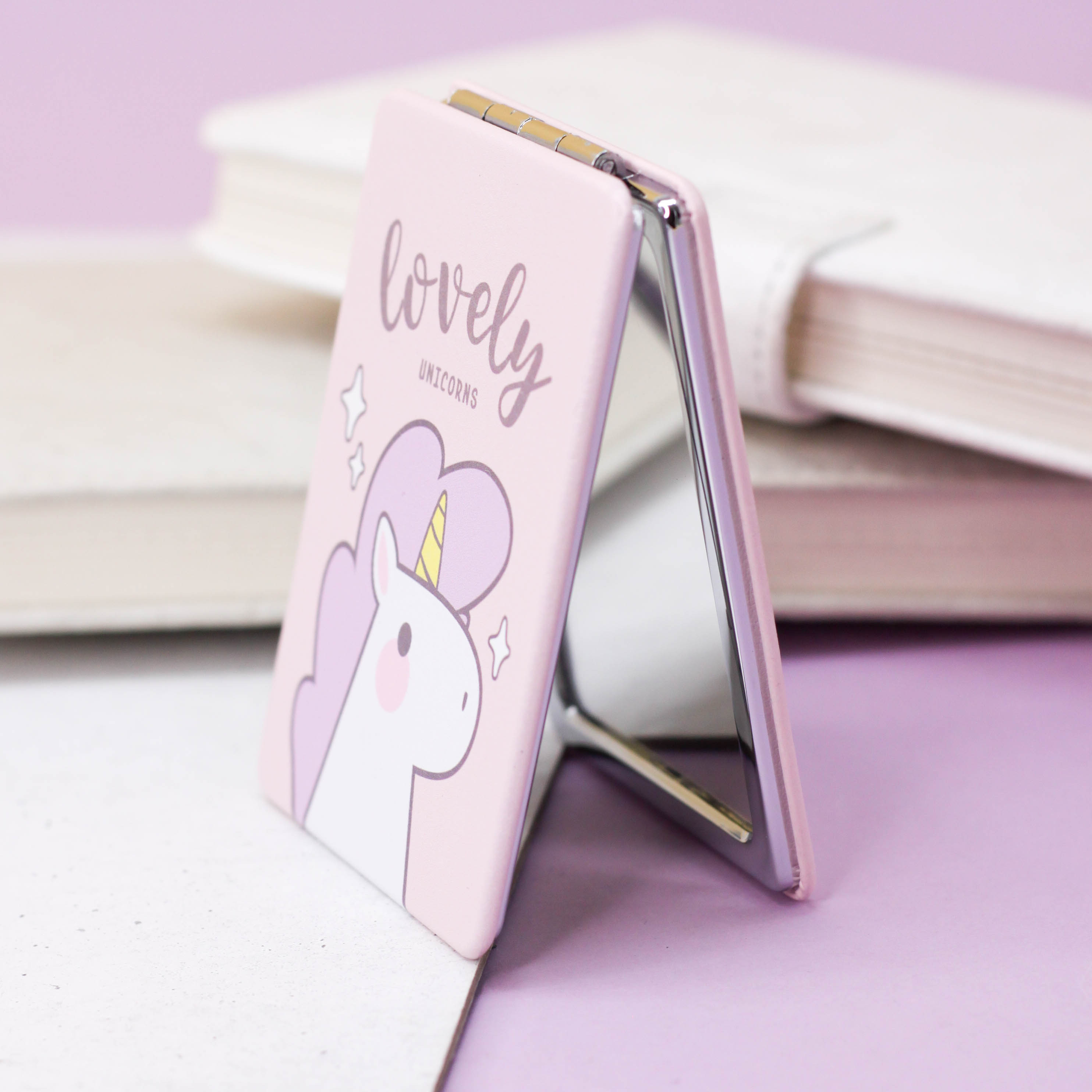 Зеркало карманное iLikeGift Unicorn lovely pink с увеличением - фото 3