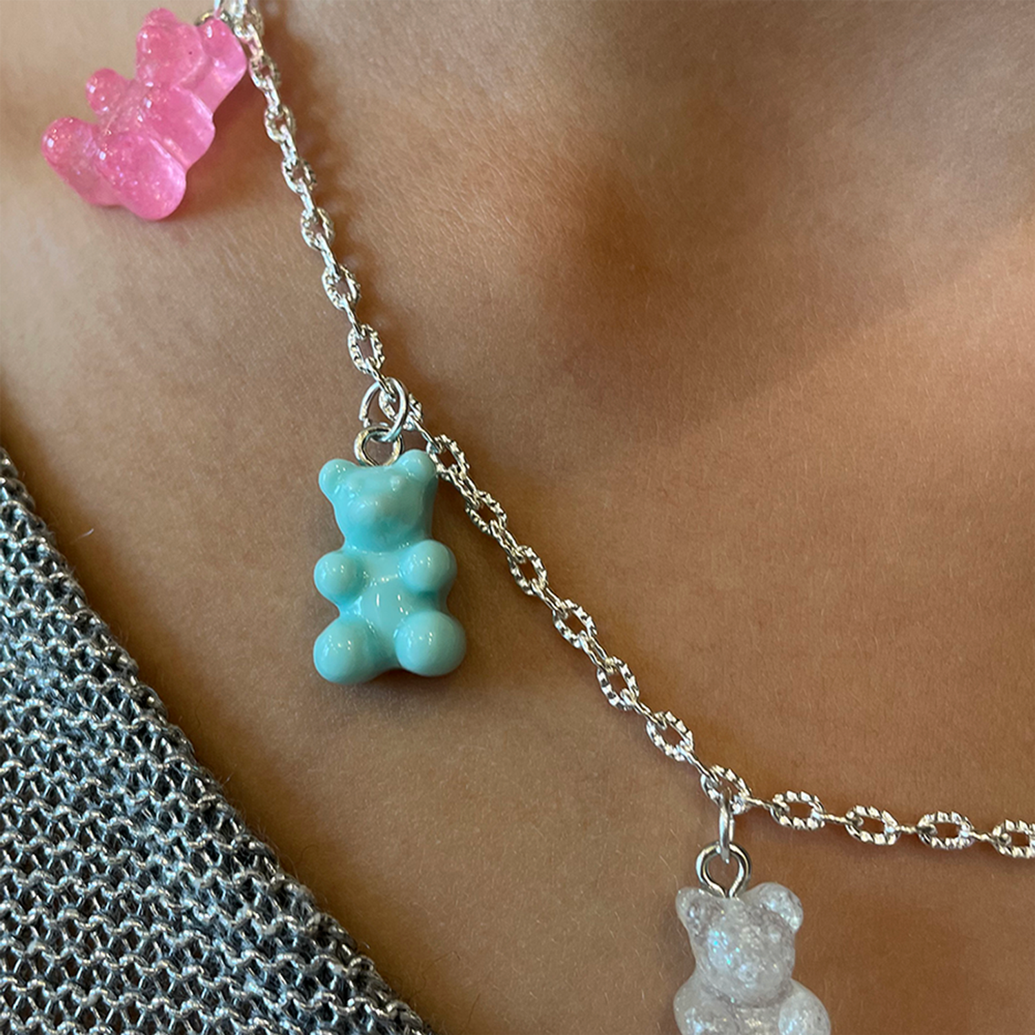 Цепочка на шею с подвеской Леди Бант колье чокер ожерелье бижутерия украшение для девочек с мармеладными мишками Тедди - фото 3