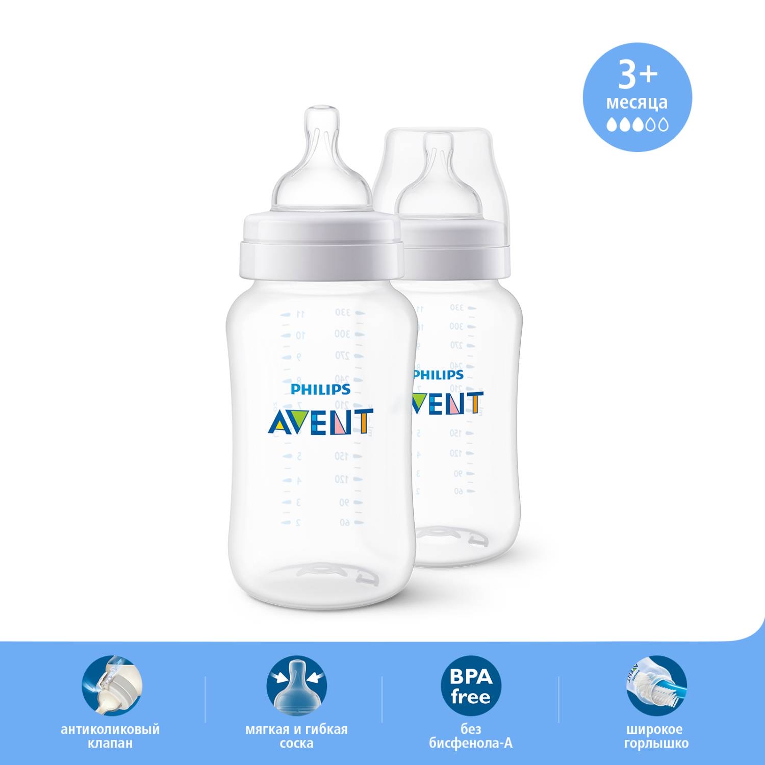 Бутылочка Philips Avent Anti-colic 330мл 2шт с 3месяцев SCF816/27 - фото 3