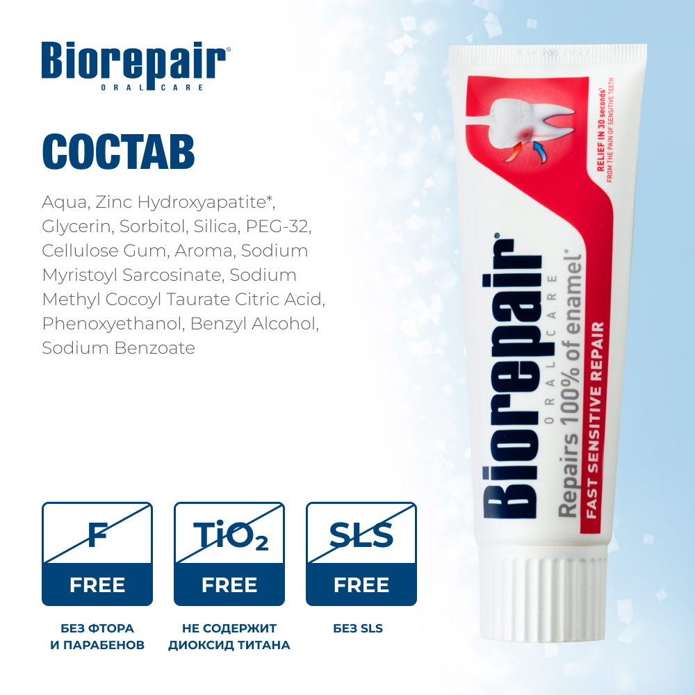 Зубная паста Biorepair Fast Sensitive Repair для чувствительных зубов 75 мл - фото 5