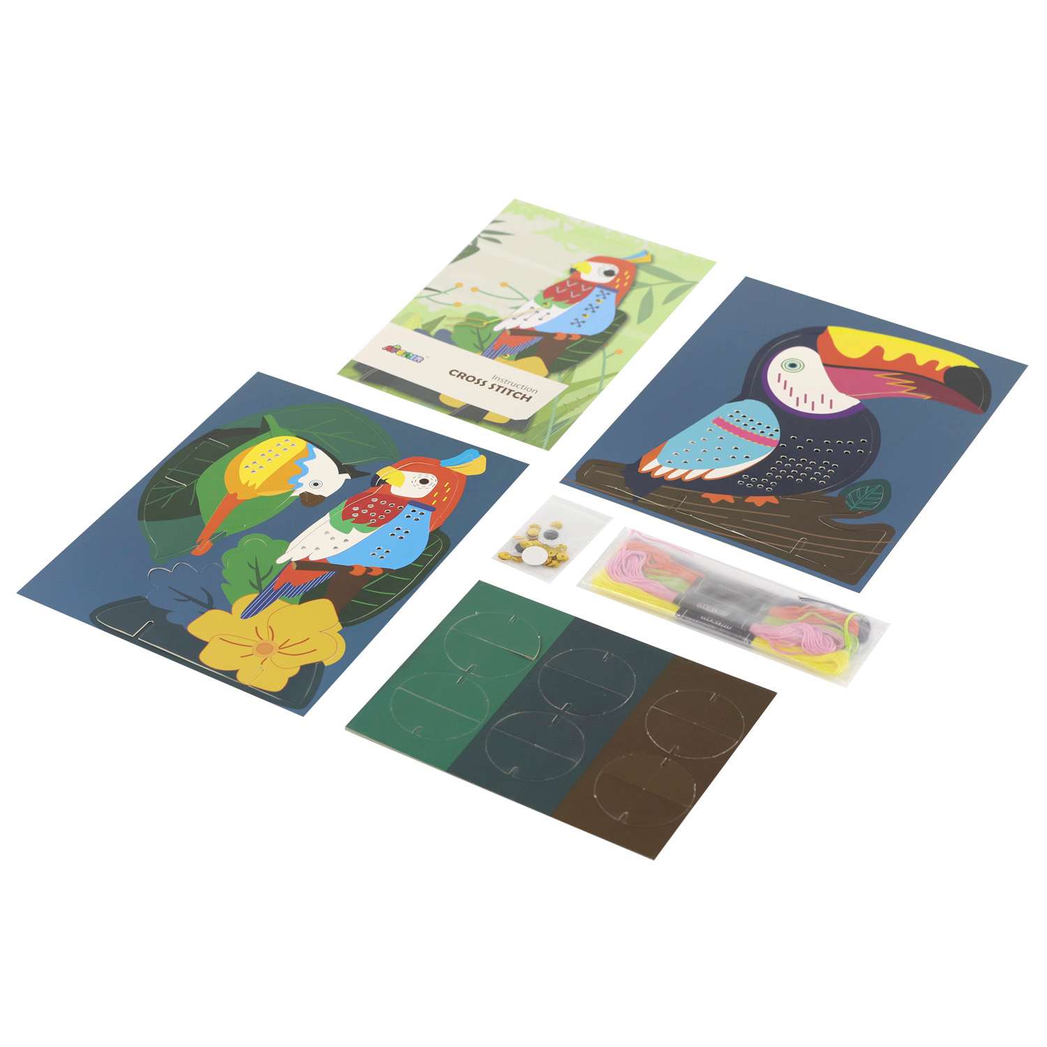 Набор для вышивания крестиком Avenir Лесные птицы 3 картонные фигурки - фото 2