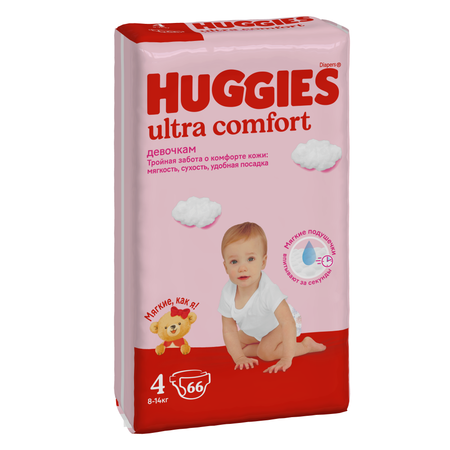 Подгузники Huggies Ultra Comfort для девочек 4 (8-14 кг) 66 шт.
