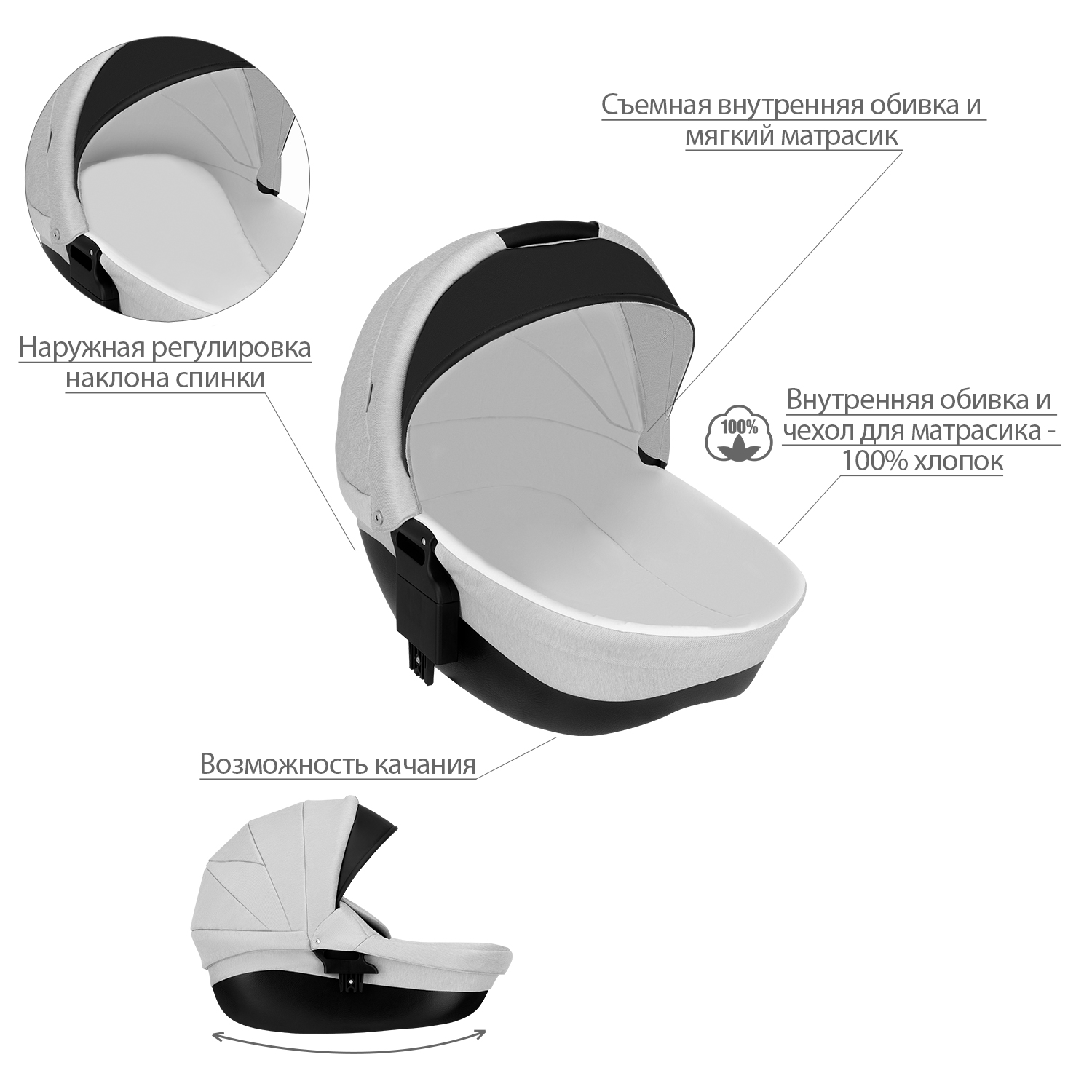 Коляска 2 в 1 Bebetto B42. 2017 для двойни шасси Белая (06) - фото 5