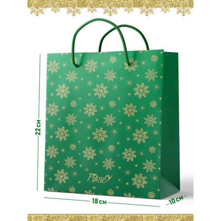 Подарочный пакет PrioritY Снежинки Зеленый