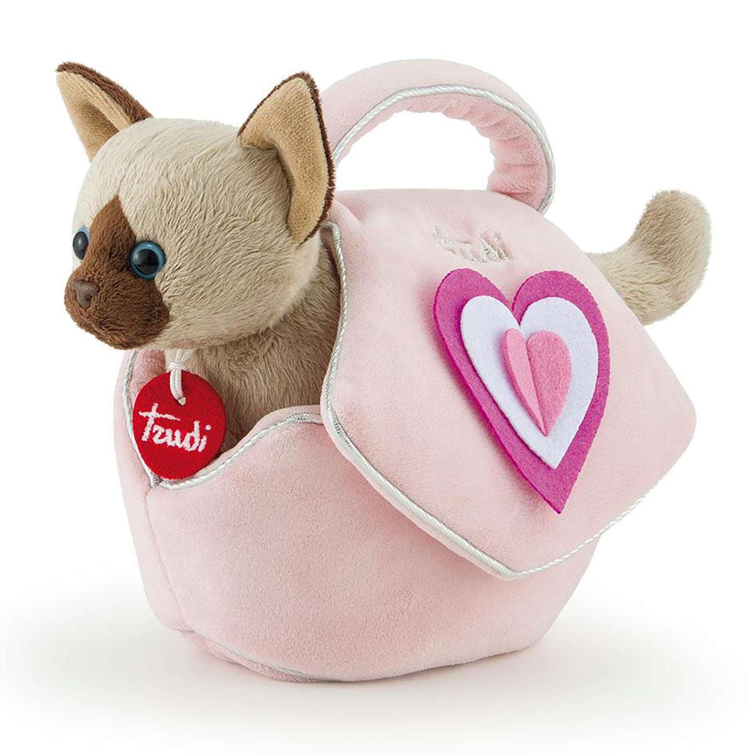 Мягкая игрушка TRUDI Сиамский котёнок в розовой сумочке 12x17x28см - фото 1