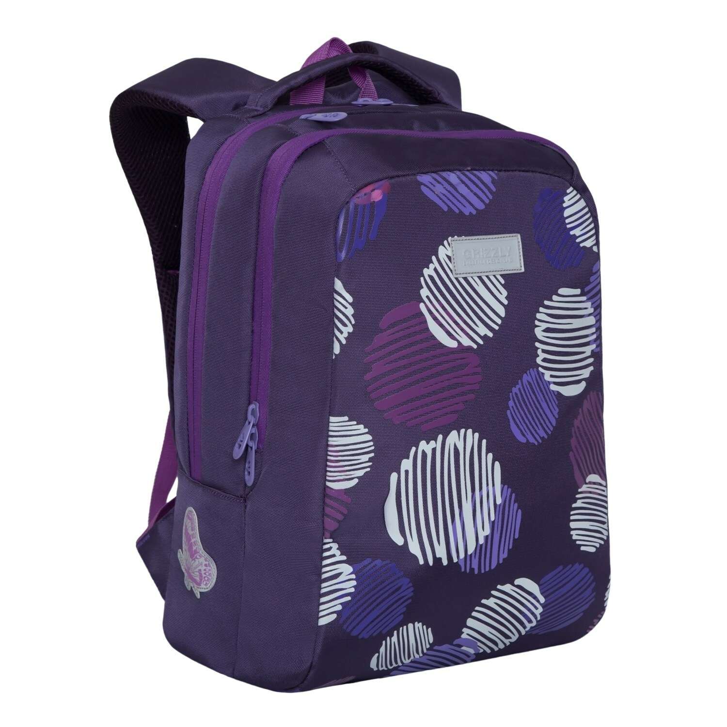Рюкзак школьный Grizzly Круги Фиолетовый RG-066-2/2 - фото 2