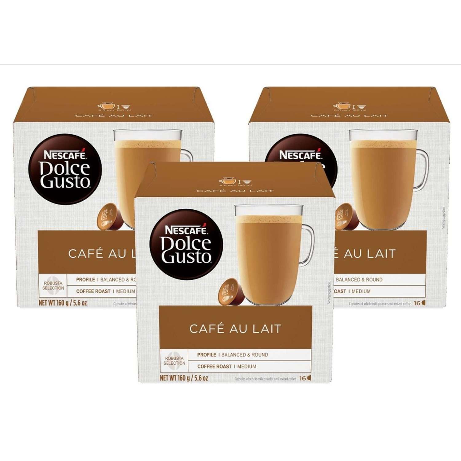 Кофе в капсулах Nescafe Dolce Gusto Cafe au Lait 48 капсул 3 упаковки - фото 1