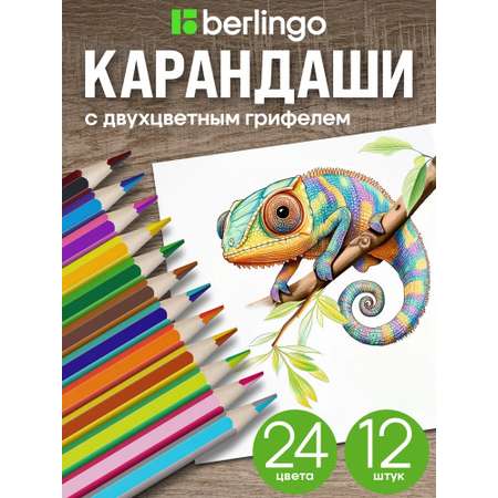 Карандаши BERLINGO с двухцветным грифелем SuperSoft 2 in 1 12 карандашей 24 цвета