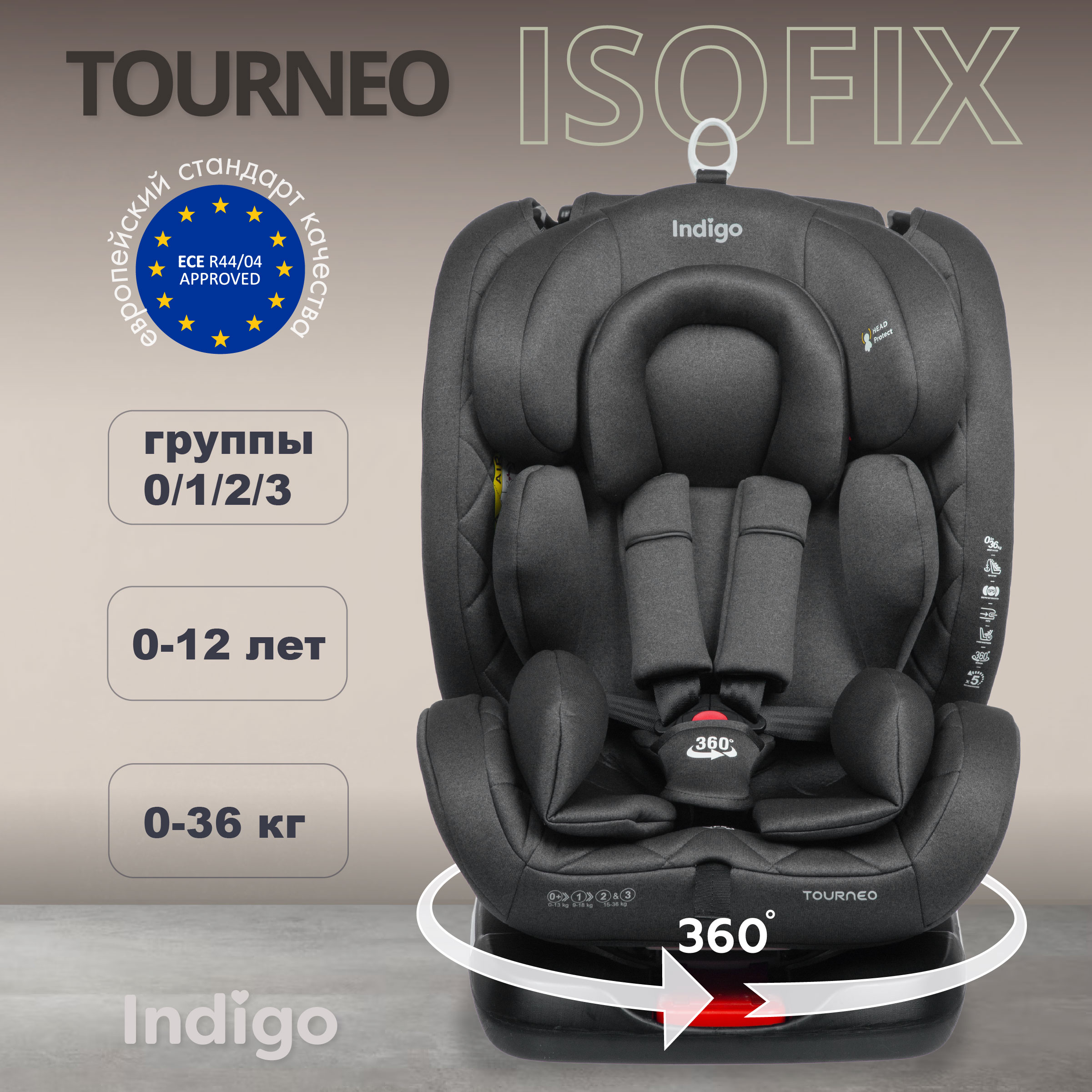 Автокресло Indigo TOURNEO ISOFIX группа 0+1+2+3 (0-36 кг) черный - фото 1