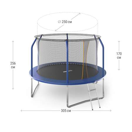 Батут каркасный supreme basic UNIX line 10 ft Blue диаметр 305 см вес до 150 кг диаметр прыжковой зоны 250 см