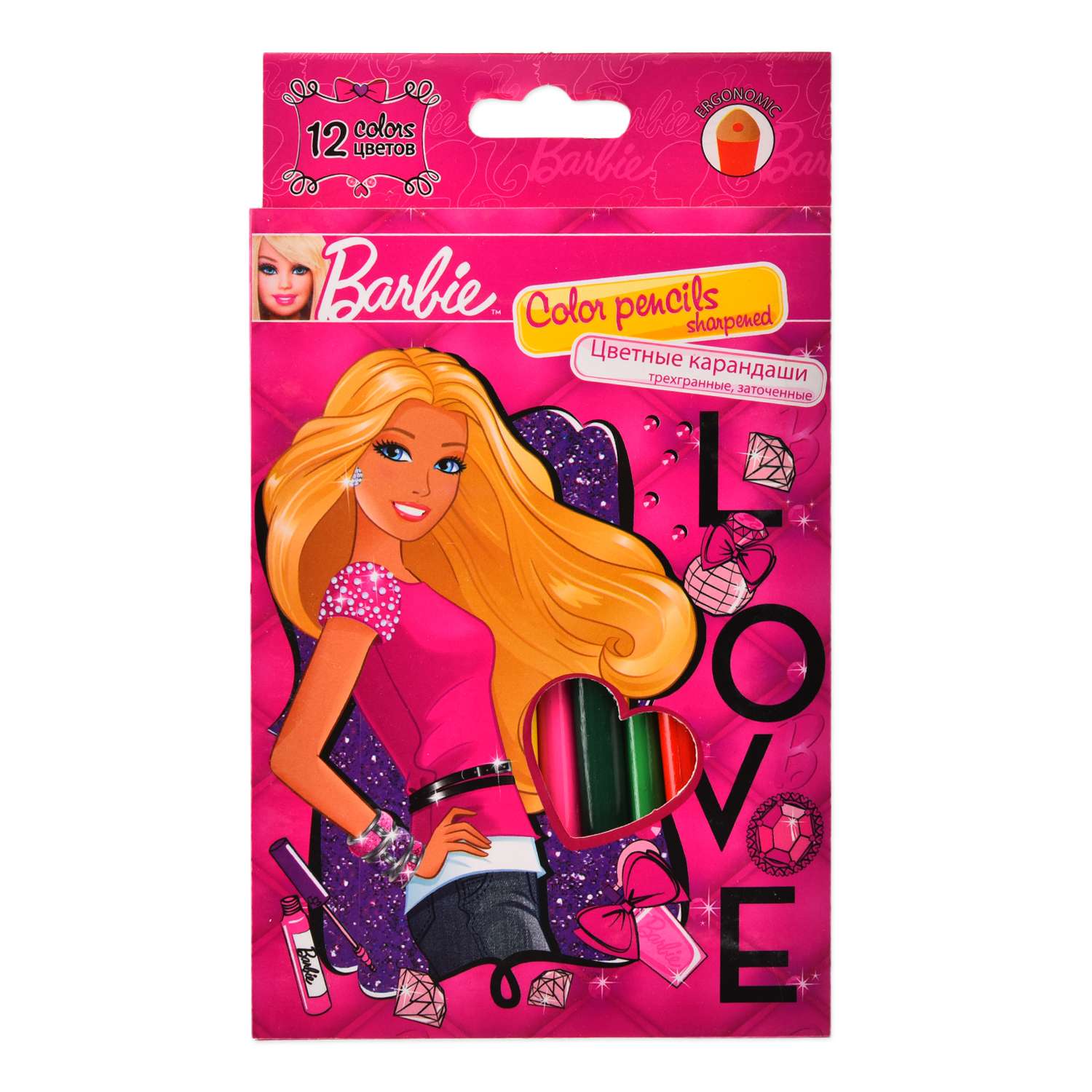 Карандаши цветные Kinderline Barbie 8цветов BRBB-US1-8P-12 - фото 1