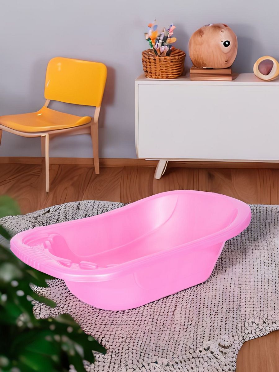 Ванночка для купания elfplast розовая со сливным клапаном - фото 1